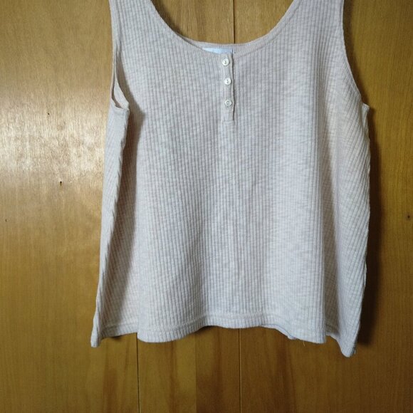 LOVE by GAP Women's Large Beige Ribbed Pajama Tank Top Sleeveless Loungewear - Picture 3 of 6